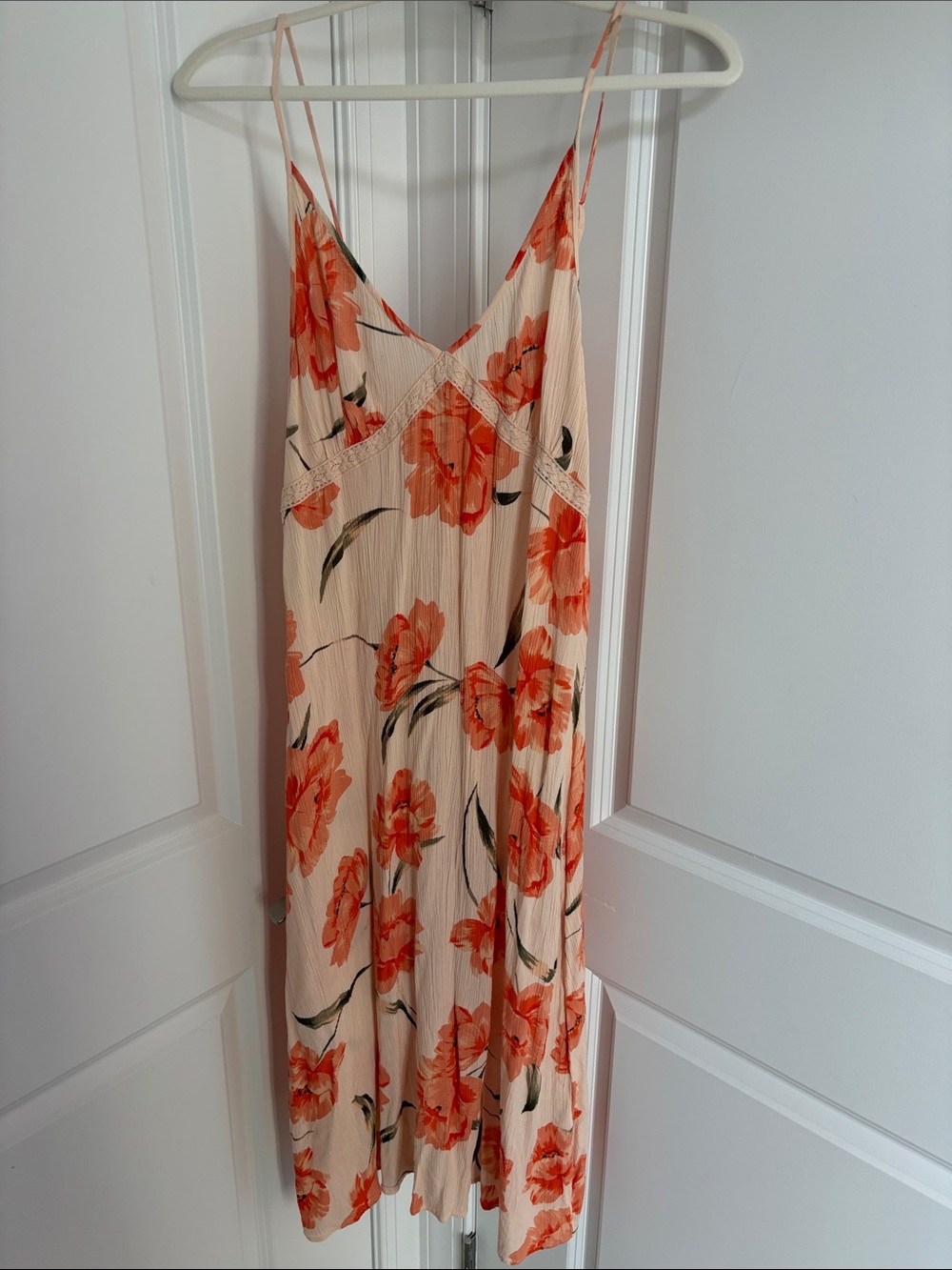 Patrons of Peace Peach Slip Midi Dress with Orange Floral Print